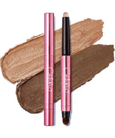 CUTEBEY 2Pcs Eyeshadow Stick  Creme to Powder Eye Shadow Stick Waterproof & Long Lasting & No Greasy  Thrive Eyeshadow Stick Upgraded with Soft Brush and Rose Gold Tube Taffy 2PCS