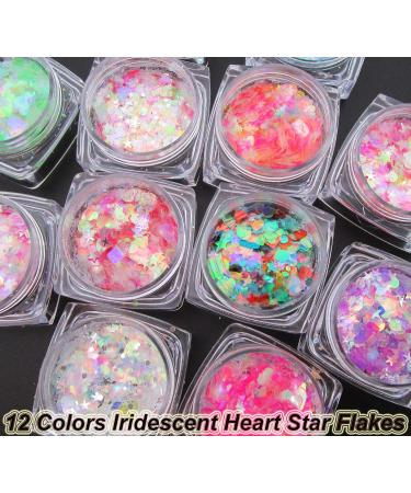 LuckForever 12 Colors Iridescent Star & Heart Chunky Glitter Sequins | Festival Art & Crafts Decor | Sparkling Resin Supplies - Buy Online on GoSupps.com