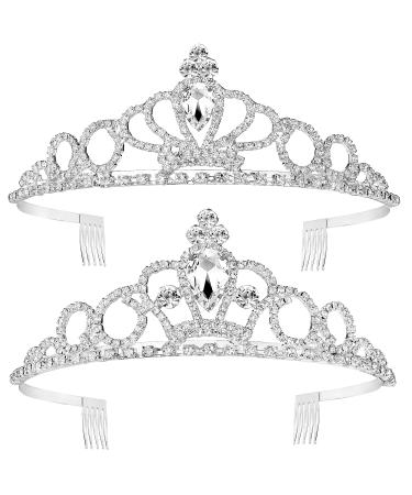 2 Pack Tiara Crown for Women Girls, Headpiece Silver Crystal Rhinestone Diadem Princess Birthday Yallff Crown with Comb Jewelry Gift.