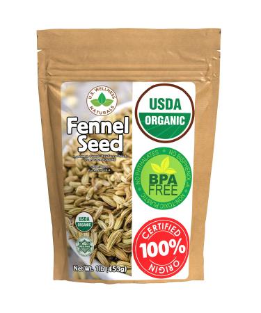 Fennel Seed 1LB (16Oz) 100% CERTIFIED Organic Egyptian Fennel Seed (Foeniculum vulgare), in 1 lbs. Bulk Resealable Kraft BPA free Bag by U.S. Wellness Naturals