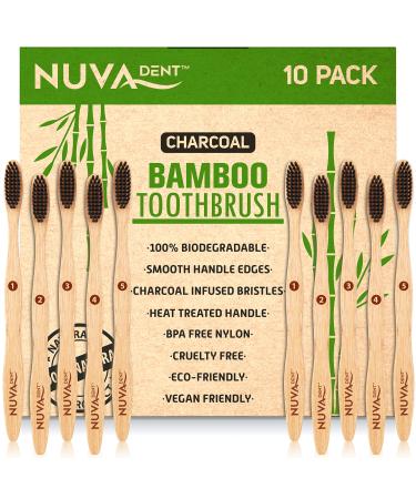 Bamboo Toothbrushes, Charcoal Toothbrushes, Soft Bristle Toothbrush - Natural Wood Toothbrushes Bulk (10 Pack)