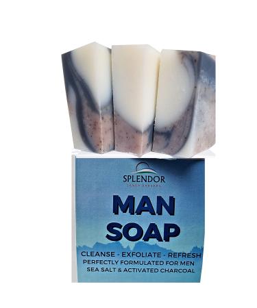 Splendor Soap for Men - Coconut Oil Bath & Body Bar Soap. Cleanse  Exfoliate  Refresh. Handmade  Vegan  Moisturizing  Activated Charcoal  Pumice and Alkanet Root