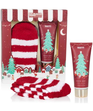 Brubaker cosmetics Christmas gift set winter berries fragrance - extra soft plush socks with 110 ml foot lotion - foot care Christmas set for women and men - Buy Online on GoSupps.com