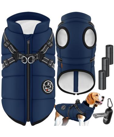 Lovpet dog jacket dog coat with dishes including 45 pieces of feces bag + donor dog winter vest lined waterproof padded vest with chest strap reflectors D-ring 2xl 2xl navyblau
