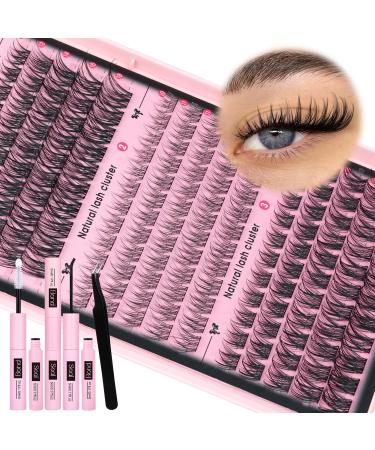 Goddvenus Lash Clusters Kit Wispy Individual Lashes Extension Kit Natural DIY Cluster Eyelash Extensions Kit C Curl Fluffy Waterproof Eyelashes Clusters (165pcs 10-18mm) H-wispy lash kit