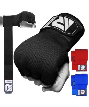 RUBEXX Slip on Boxing Hand Wraps Gel Padded Thick Knuckle Inner Gloves 36 inches Elastic Strap Wrist Protection Quick Wrap Under Mitts Martial Arts Muay Thai MMA Kickboxing Men Wome Small Black