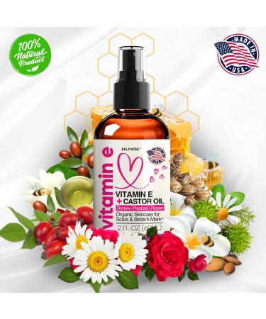 Organic Vitamin E Oil for Scars Stretch Marks Wrinkles & Cellulite - Natural Hydrating Skincare with Castor Rosehip & Jojoba - Face & Body Treatment - Buy Online on GoSupps.com