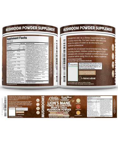 Clean Nutra Lion's Mane Turkey Tail Cordyceps Reishi Chaga Mushroom Powder + Ashwagandha Niacin Calm Stress Memory Adrenal Support Supplements Maca Rhodiola Holy Basil Apaptogen Supplement Unflavored 1 - Buy Online on GoSupps.com