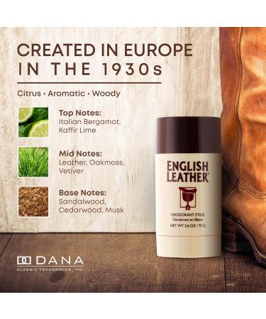 English Leather Deodorant for Men - Classic & Masculine with Long Lasting Citrus Aromatic & Woody Scent (2.6 Oz / 75 g) - Buy Online on GoSupps.com
