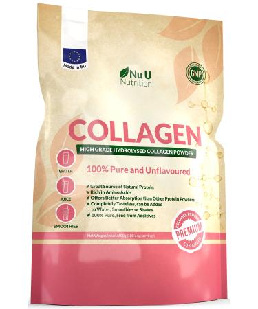 Collagen Powder 600g Protein High Grade Unflavoured Hydrolysed Collagen Peptides Made in The EU Pure Bovine 100% Collagen Hydrolysate Resealable Pouch