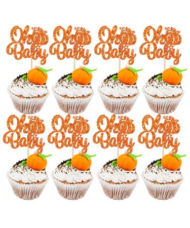Gyufise 24Pcs Pumpkin Oh Baby Cupcake Toppers Glitter Fall Theme Cupcake Picks Baby Shower Cake Decorations for Pumpkin Theme Gender Reveal Kids Birthday Party Supplies Orange Orange 12