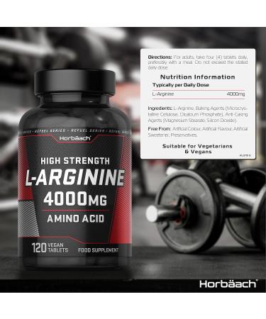 L-Arginine 4000mg Supplement | 120 Vegan Tablets | Amino Acid for Keto Diet | Horbaach - Buy Online on GoSupps.com