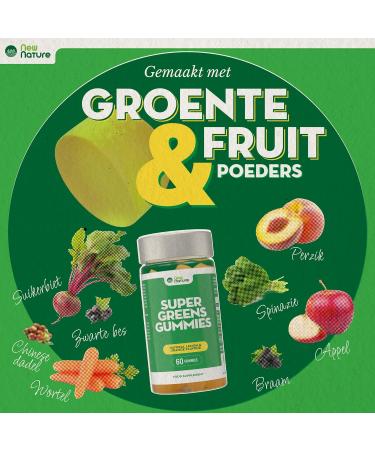 New Nature Super Greens Gummies Supplement with Fruit & Vegetable Powders Chlorella & Bacillus Coagulans 60 Gummies with Lemon & Orange Flavor Without Gelatin - Buy Online on GoSupps.com