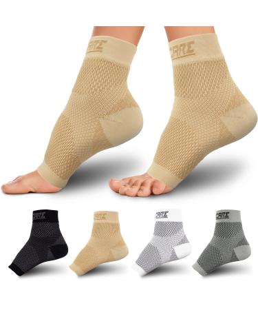 Compression Socks for Women & Men Open Toe (1 Pair) - Best Ankle Compression Sleeve for Swelling Achilles Tendonitis Heel Pain & Plantar Fasciitis Relief Beige Large Beige Large