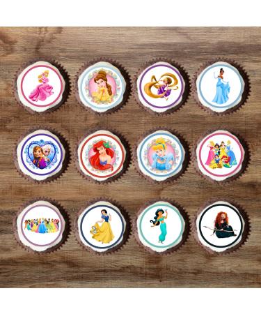 PRECUT Princess Cupcake Toppers Princess Theme Edible Mini Cake Toppers 3cm Edible Princess Party Decorations Princess Cake Toppers Princess Cupcake Decorations (24)