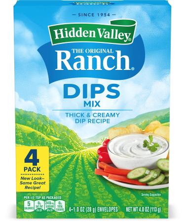 Hidden Valley Original Ranch Dips Mix, Gluten Free, Keto-Friendly (Package May Vary), 1 Ounce (Pack of 4)