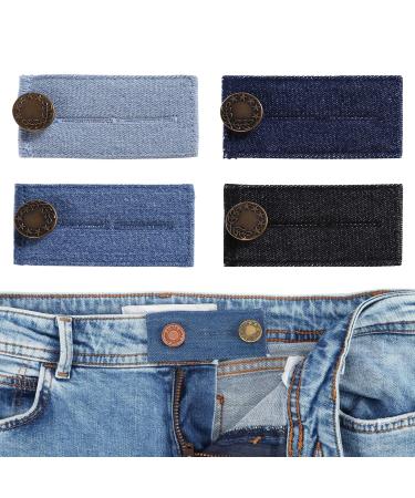 Denim Waistband Extender 4PCS Button Extender Waistband Button Extender Set Pants Waist Extender Adjustable for Jeans/Dress Pants Adds 1/2" or 2" Extra Space blue black