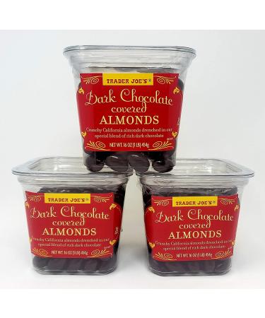 Trader Joe's Dark Chocolate Covered Almonds - 3 Pack, 16 oz Tub - 48 oz Total - Buy Online on GoSupps.com