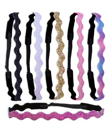 FROG SAC 6 Zig Zag Glitter Elastic Headbands For Girls  Adjustable Non Slip Thin Stretch Wavy Headband Hair Bands for Teens  Cute Stretchy Nonslip Fashion Teen Girl Hair Accessories  Yoga and Sport Head Wraps For Kids