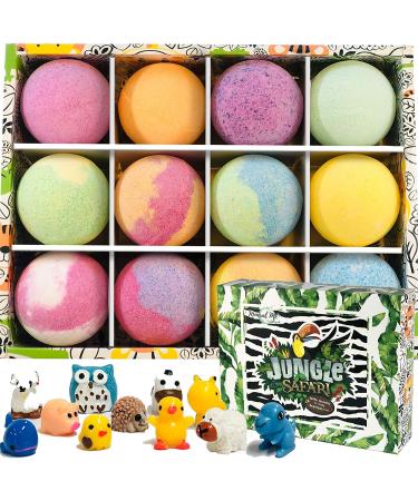 Kids Bath Bombs with Jungle Animal Toys - Set of 12 Organic Fizzies for Gentle & Safe Spa Fun | Birthday Gift for Boys & Girls - Buy Online on GoSupps.com