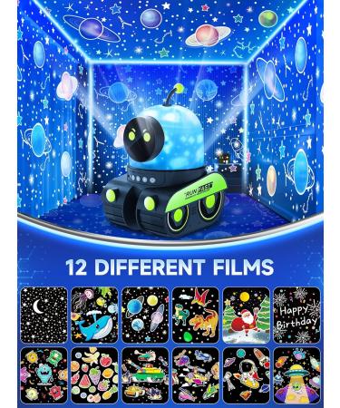 Robot Night Light Projector for Kids| 12 Films+72 Lighting Modes| Bluetooth+Rechargeable| 360 Rotation| Baby Sensory Lights for Autism - Buy Online on GoSupps.com