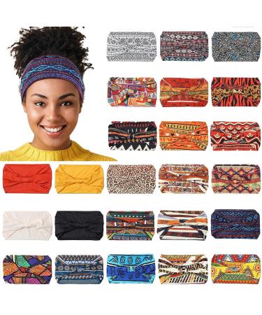 Cindeer 24 Pcs Boho African Headbands for Women Girls - Leopard Printed Wide Head Wraps for Workout and Yoga - Hair Accessories - Buy Online on GoSupps.com