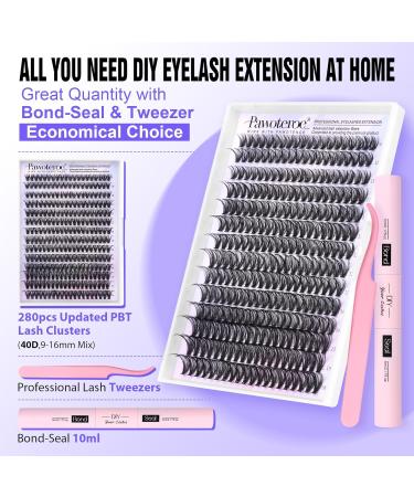 280pcs 40D Curl Individual Eyelash Extension Kit with Lash Bond and Tweezers - 9-16mm Length Cluster Lashes for Self Use | 40D-0.07D-9-16MIX KIT - Buy Online on GoSupps.com