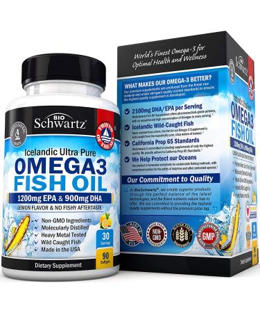 Bio Schwartz Omega 3 Fish Oil 1200mg EPA & 900mg DHA | 90 Softgels - Premium Heart & Brain Support - Buy Online on GoSupps.com