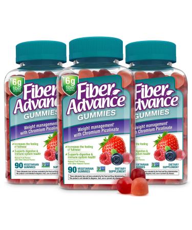 Fiber Advance Weight Management Gummies | 100% Plant Based Fiber for Digestive Wellness and Gut Health | Chromium Picolinate for Weight Management Support (3-Pack) 90 Count (Pack of 3)