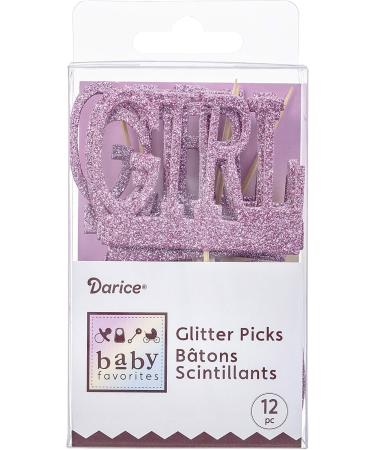 Darice Girl Cupcake Picks for Baby Shower: Pink Glitter 4 Inches 12 Pieces Wood One size - Buy Online on GoSupps.com