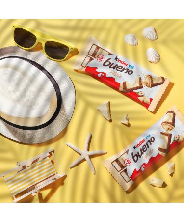  Kinder Kinder Bueno White - Thin Wafer Coated in White Chocolate with a Milk and Hazelnut Center - Soft and Crispy Biscuit - Sharing Size - 30 x 2 Bars (39g) - Buy Online on GoSupps.com