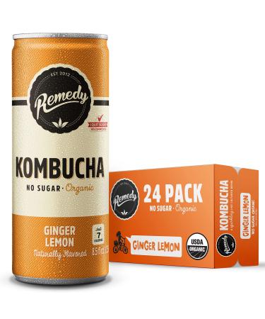 Remedy Kombucha Tea Organic Drink - Sugar Free, Keto, Vegan & Gluten Free - Sparkling Live Cultured, Small Batch Brewed Beverage - Ginger Lemon - 8.5 Fl Oz Can, 24-Pack Ginger Lemon 8.5 Fl Oz (Pack of 24)