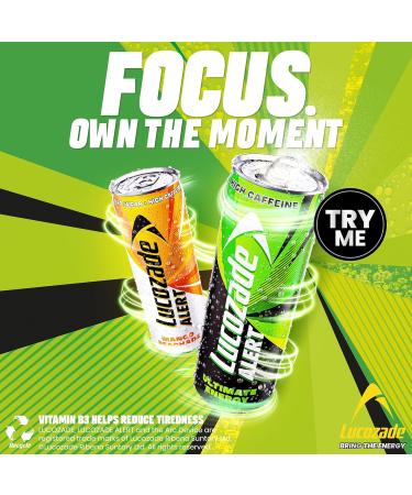 Lucozade Lucozade Alert Mango Peachade Pack of 12 x 500ml cans sugar-free high-caffeine energy drink great taste contains vitamin B3 to help reduce fatigue completely - Buy Online on GoSupps.com