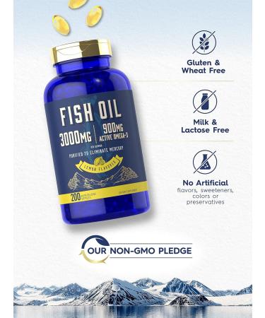 Carlyle Fish Oil 3000mg | 900mg Omega 3 | 200 Softgels | Lemon Flavor | Non-GMO and Gluten Free Supplement - Buy Online on GoSupps.com