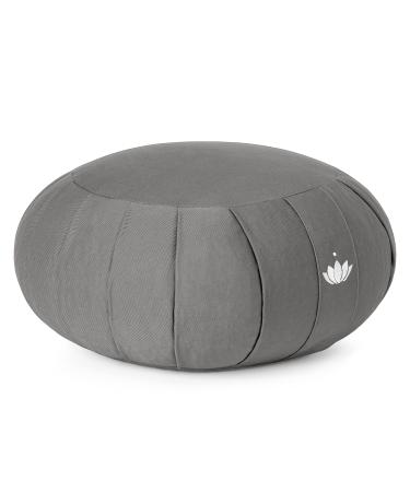 Lotuscrafts zafu meditation pillow yoga cushions - seat height 15cm - yoga zafukissen with spelled filling - washable cover made of organic cotton - GOTS certified - with embroidery anthracite_