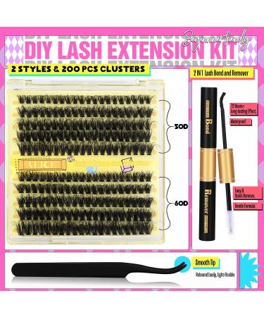 ALICE Lash Extension Kit Fluffy Volume 50D 60D Lash Clusters Kit Wispy 10-18mm D Curl Individual Lashes DIY Eyelash Extension Kit 200Pcs Eyelash Clusters with Lash Glue Bond and Remover Tweezers C - Fluffy 50D+60D Kit - Buy Online on GoSupps.com