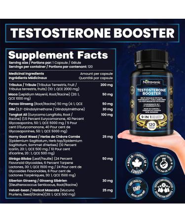 New! Nutravonic Testosterone Booster for Men - Tribulus Terrestris Tongkat Ali Maca Panax Ginseng Horny Goat Weed DIM Siberian Ginseng Ginkgo Biloba Velvet Bean. Formulated To Enhance Physical Performance & Promote Testosterone Production. 9 in 1 QCE: 107 - Buy Online on GoSupps.com