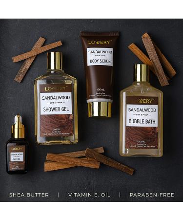 Sandalwood Bath Gift Set for Him - Personal Care Spa Kit in Leather Bag | Relaxing Man Gift Basket with Shower Gel, Bubble Bath, Body Oil, Bath Bomb & More - Buy Online on GoSupps.com