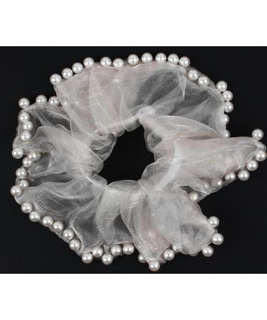 Mytoptrendz Pearl Trim Shimmer Chiffon Organza Scrunchie Ponytail Holdes Elastic Scrunchie Hair Ties Elastic Bobble Dance Bun Decor for Women and Girls (Cream) - Buy Online on GoSupps.com