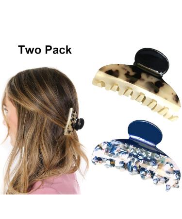 YOU BEAUTIFUL 2 Pack Exquisite Hair Claw Clips - Strong Hold Celluloid Acetate Jaw Clamps for Women - Blue Leopard Print - Includes Protective Jewelry Bag - Buy Online on GoSupps.com