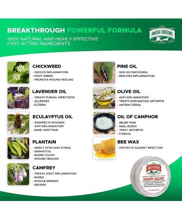 Amish Origins Drawing Salve Ointment 2 oz - Fast Acting Boil Treatment & Splinter Remover - Maximum Strength Anti-Itch Cream for Bee Stings, Cysts - Made in USA - Buy Online on GoSupps.com