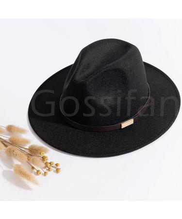 Gossifan Men's Wide Brim Panama Fedora Hat with Classic Belt - Black, Size 7 1/8-7 1/4 - Buy Online on GoSupps.com
