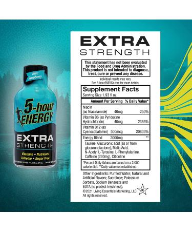 5-Hour ENERGY Shots Extra Strength Blue Raspberry Flavor - 30 Count - Buy Online on GoSupps.com