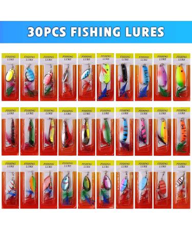 Rooster Bait Tail Spinner Fishing Lures Kit - 30pcs Metal Spoon Lures with Feathered Hooks - Bass, Walleye, Trout - Freshwater & Saltwater - Buy Online on GoSupps.com