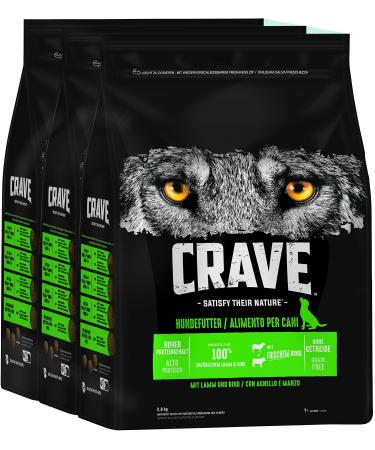 Crave premium dry food with lamb & beef for dogs - grain -free adult dog food with high protein content - 3 x 2.8 kg lamb & beef 2.8 kg (3 -pack) - Buy Online on GoSupps.com
