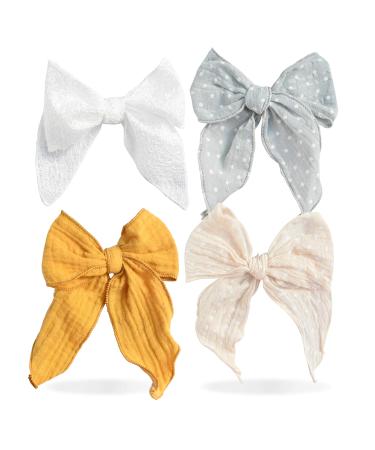 California Tot Big Girl's Mixed Bow Clips Set of 4 (Golden Straw Set of 4)