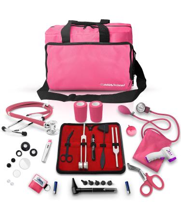 ASA Techmed Nurse Starter Kit - Stethoscope Blood Pressure Monitor Tuning Forks and More - 18 Pieces Total (Pink)