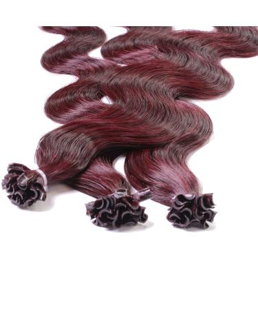 hair2heart Extensions Real Hair Bondings Wavy - 25 strands 1g 40cm 55/66 light brown intense violet-mahogany