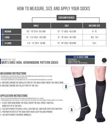 Touch Men's Compression Dress Socks - 20-30 mmHg Graduated Support Knee High Business Casual Black Herringbone Medium - Buy Online on GoSupps.com