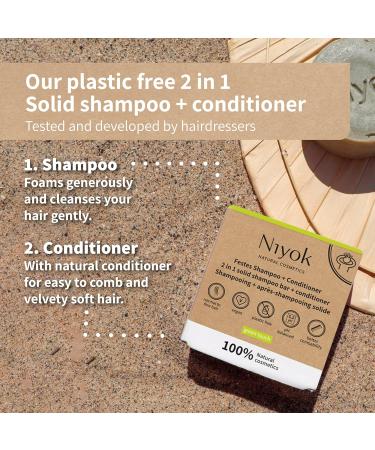  Niyok Niyok 2-in-1 Solid Shampoo + Conditioner "Soft Blossom" (80 g) Vegan Hair Soap Sustainable Shampoo and Conditioner 100% Cosmetic - Buy Online on GoSupps.com